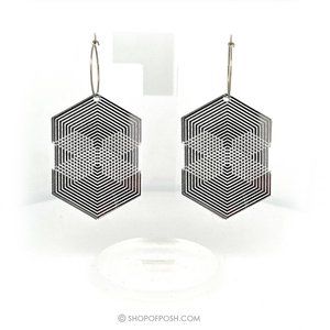 Silver Acrylic Geometric earrings with small rings